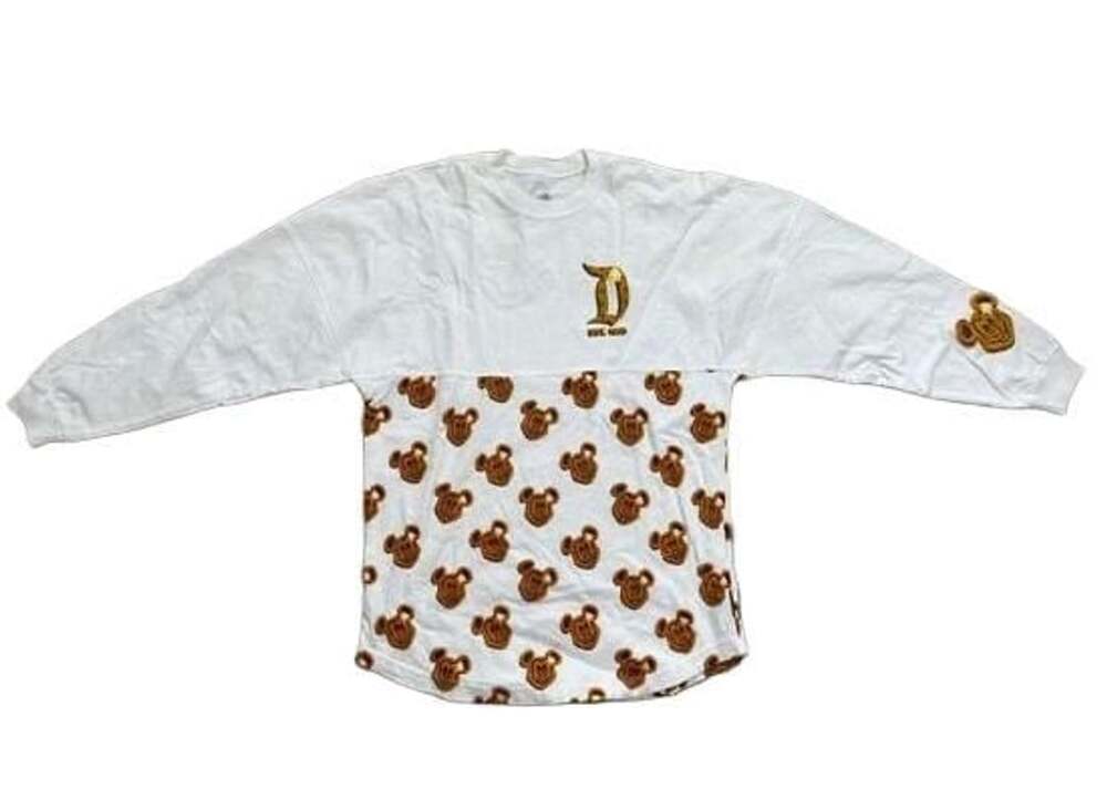 Disneyland Cream White Long Sleeve Jersey Tee with Waffle Print Mickey